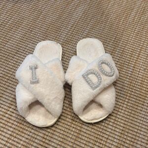 Faux Fur 'I Do' Slippers